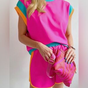 Contrast trim cap sleeve Tee & Shorts set